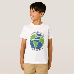 Camiseta Planeta del mapa del globo verde azul del Día de l