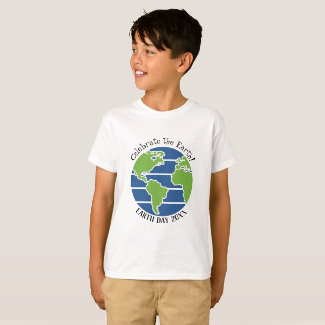 Camiseta Planeta del mapa del globo verde azul del Día de l (Anverso completo)