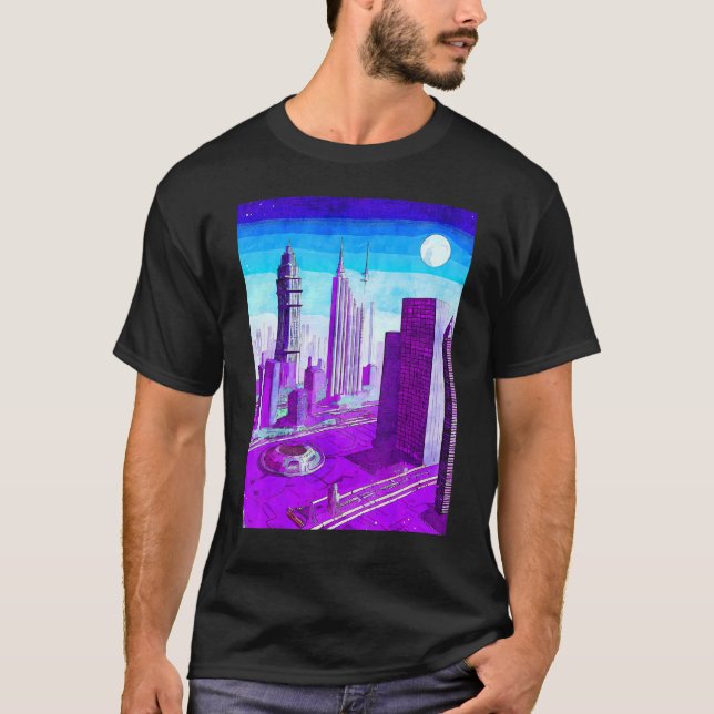 Camiseta Planeta exterior Futurista Vaporwave Line Sky S (Anverso)