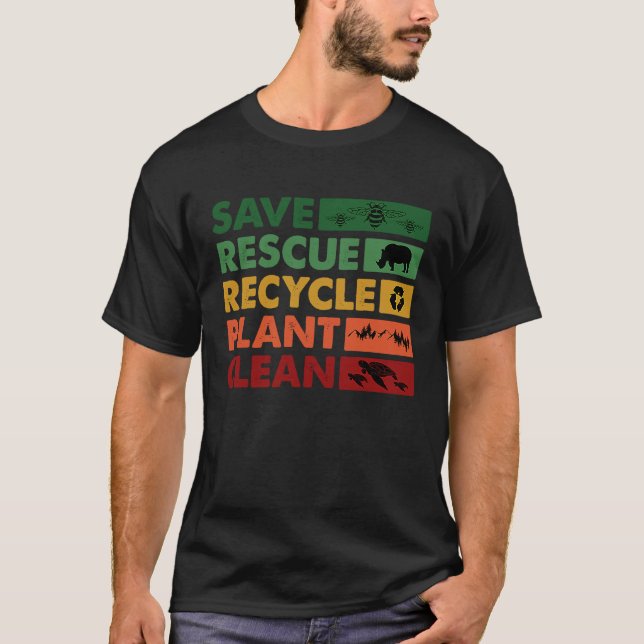 Camiseta Planeta limpia de la planta de reciclaje de rescat (Anverso)