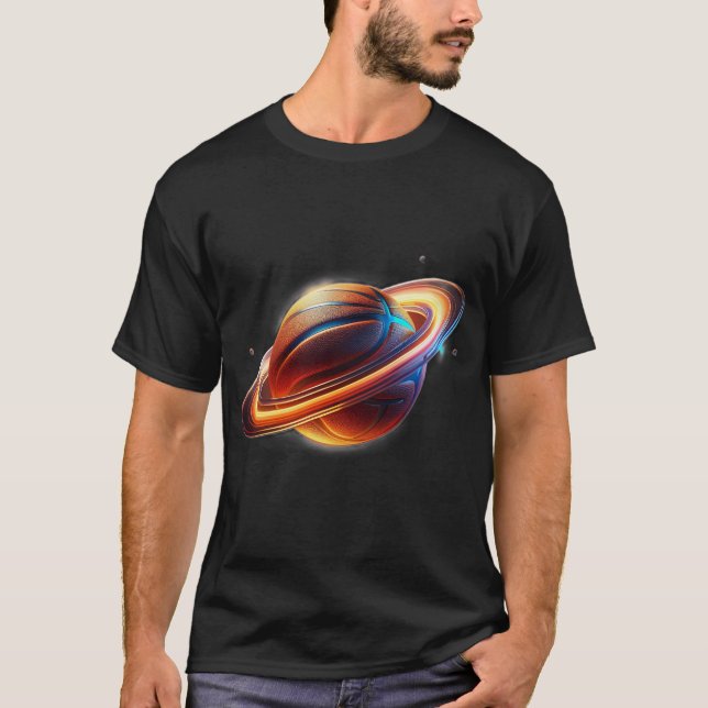 Camiseta Planeta Saturno de bola de baloncesto, futurista d (Anverso)