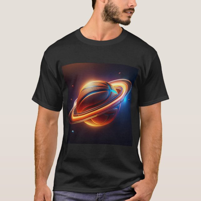 Camiseta Planeta Saturno de bola de baloncesto, futurista d (Anverso)