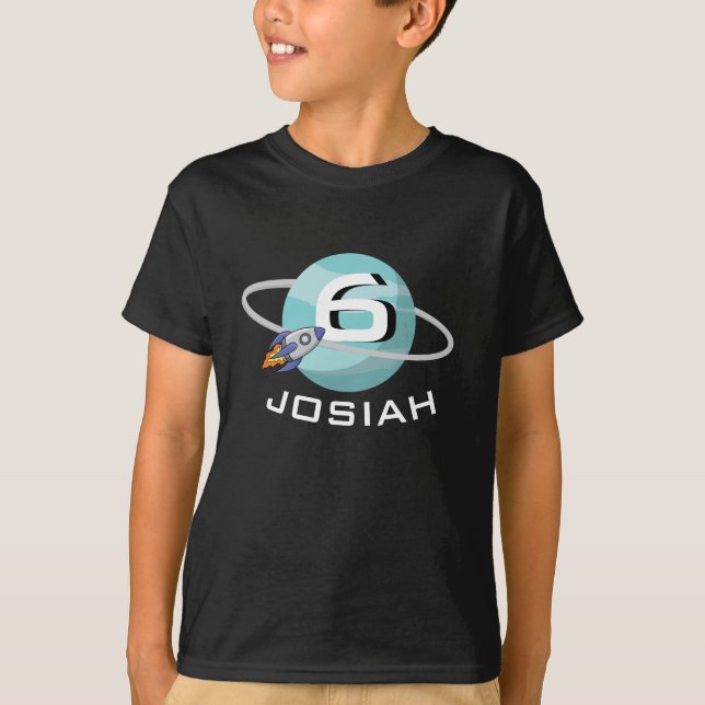 Camiseta Planeta y nave espacial, cumpleaños (Anverso)