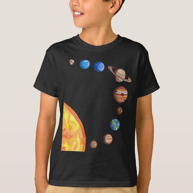 Camiseta Planetas de Acuarela Sol Tierra Marte Júpiter Satu (Anverso)