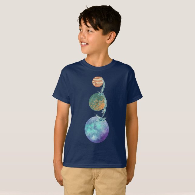 Camiseta Planetas de creación con cascadas de agua cayendo (Anverso completo)