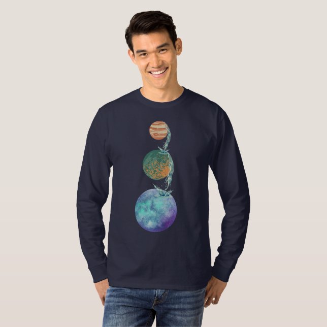 Camiseta Planetas de creación con cascadas de agua cayendo (Anverso completo)