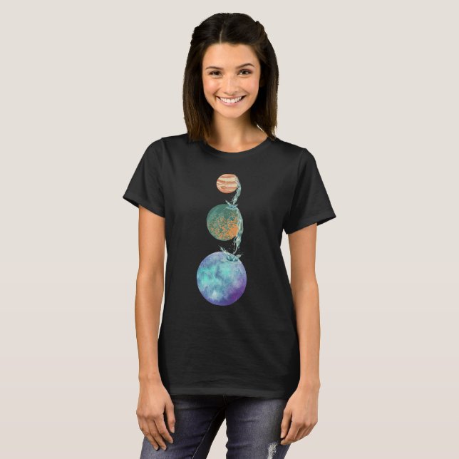 Camiseta Planetas de creación con cascadas de agua cayendo (Anverso completo)