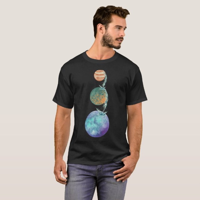 Camiseta Planetas de creación con cascadas de agua cayendo (Anverso completo)