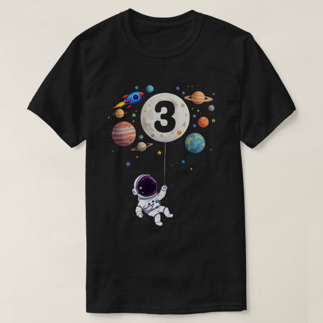 Camiseta Planetas de cumpleaños de 3 años astronauta tercer (Diseño del anverso)
