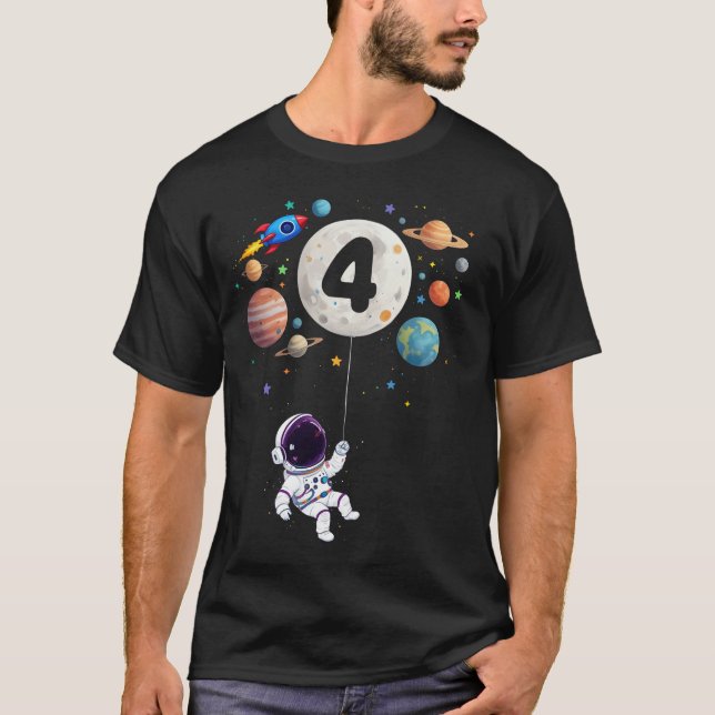 Camiseta Planetas de cumpleaños de 4 años astronauta cuarto (Anverso)