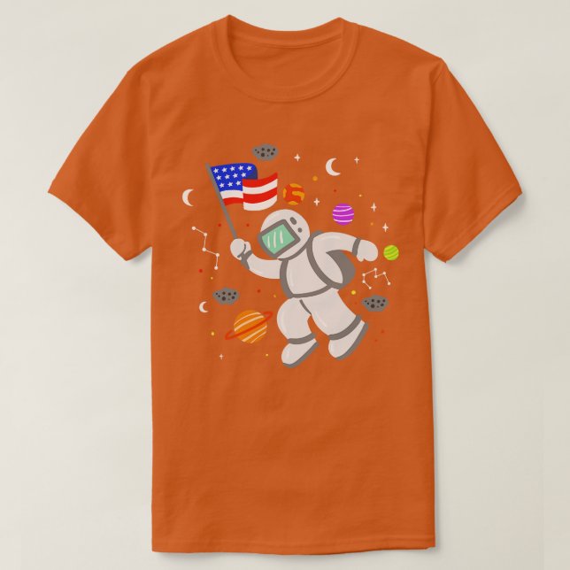 Camiseta Planetas de la bandera estadounidense astronauta 1 (Diseño del anverso)