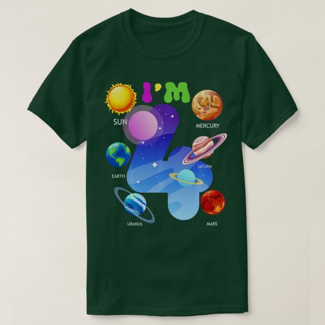 Camiseta Planetas de sistemas solares curados 4 años de eda (Diseño del anverso)