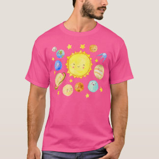 Camiseta Planetas sonrientes Cute Sistemas Solares Astronom