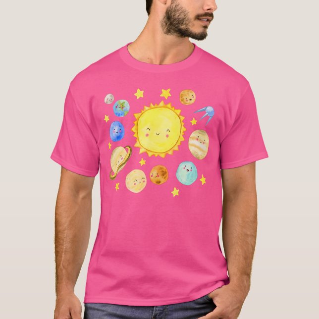 Camiseta Planetas sonrientes Cute Sistemas Solares Astronom (Anverso)