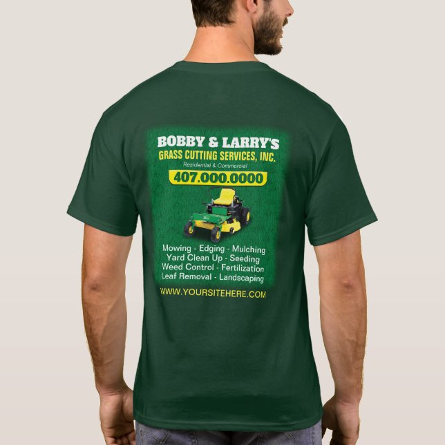 Camiseta Planilla de corte de hierba para cuidado de jardín (Reverso)