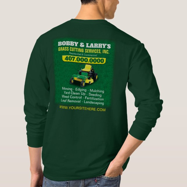 Camiseta Planilla de corte de hierba para cuidado de jardín (Reverso)