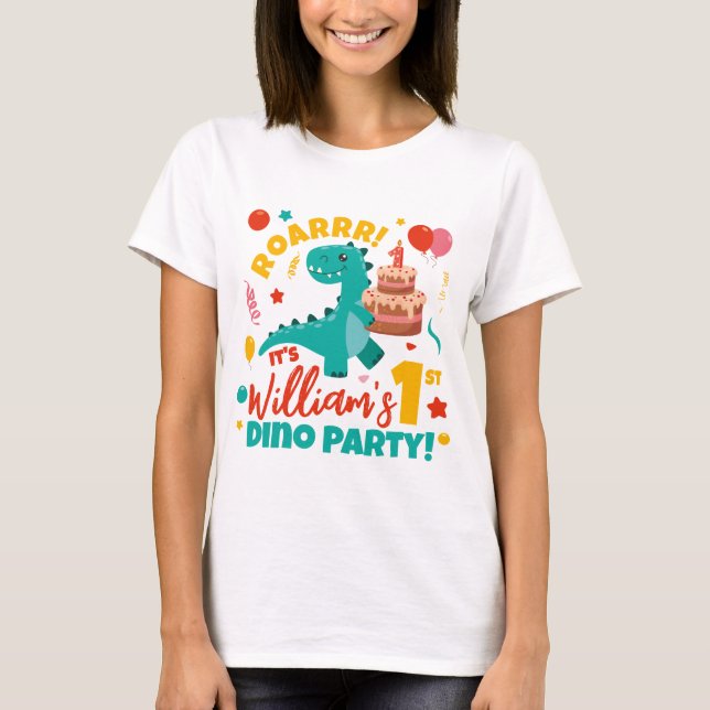 Camiseta Plano 1 cumpleaños Dino Fiesta colorido (Anverso)