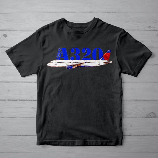 Camiseta Plano de acuarela Airbus a320 (Airbus a320 Airplane Watercolor drawing. Girl Basic Black T-Shirt )