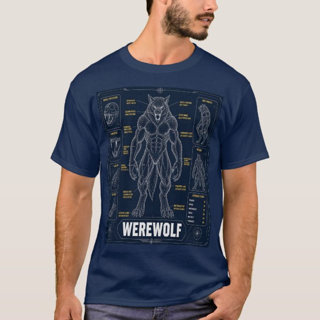 Camiseta Plano de anatomía de hombre lobo (Anverso)