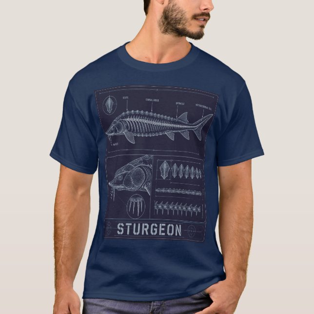Camiseta Plano de anatomía del esturión (Anverso)