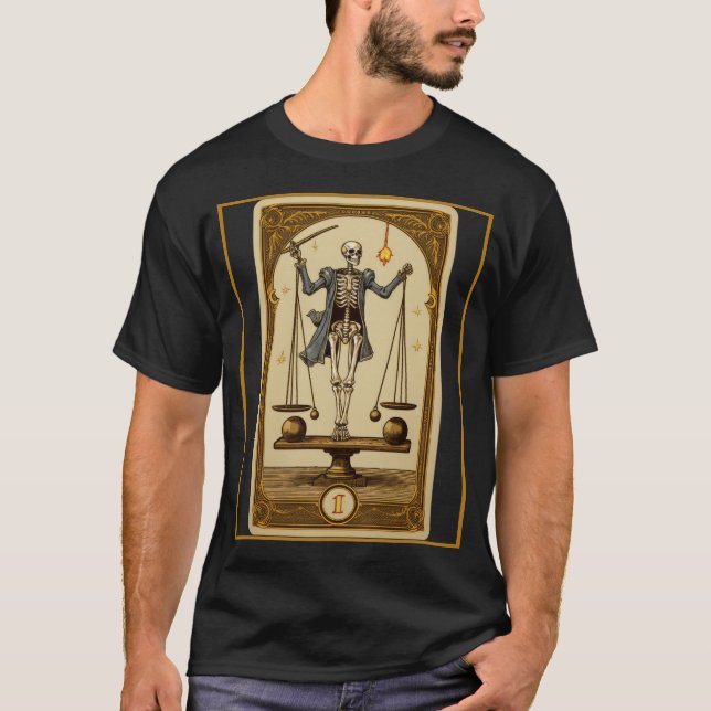 Camiseta Plano Tarjeta Tarot Skeleton Balanza de balanza Bá (Anverso)