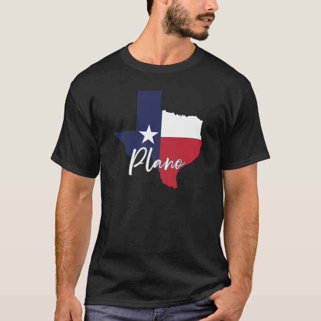 Camiseta Plano, Texas Flag Map Men's Black (Anverso)