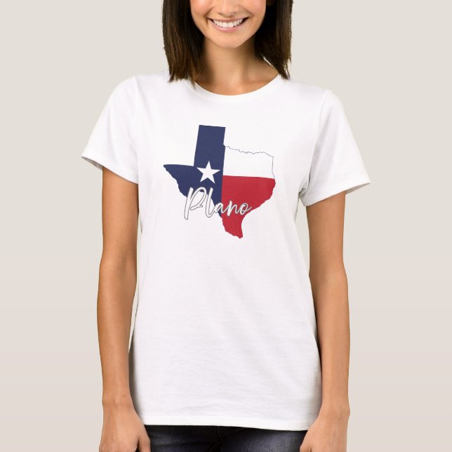 Camiseta Plano, Texas Flag Map Women's White (Anverso)