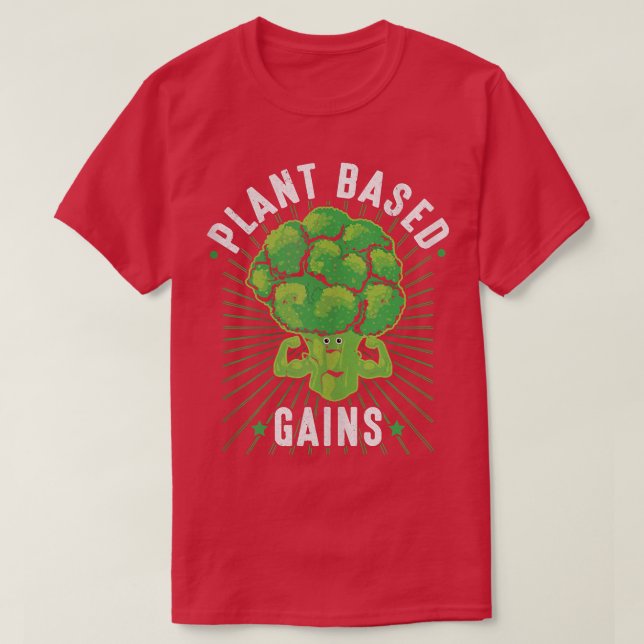 Camiseta Plant-Based Gains Funny Broccoli Vegan Gym Workout (Diseño del anverso)