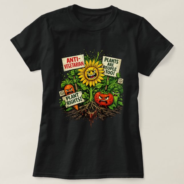 Camiseta Plant Rights Protest – Angry Veggie Revolution (Diseño del anverso)