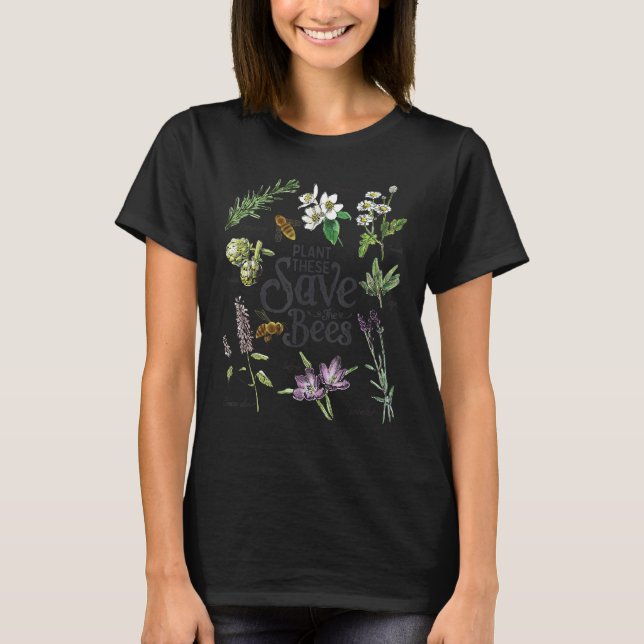 Camiseta Plant These Save The Bees Botanical Art (Anverso)