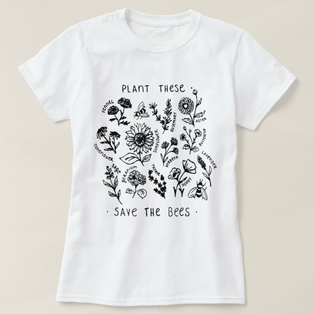 Camiseta Plant These Save The Bees Botanical Design (Diseño del anverso)