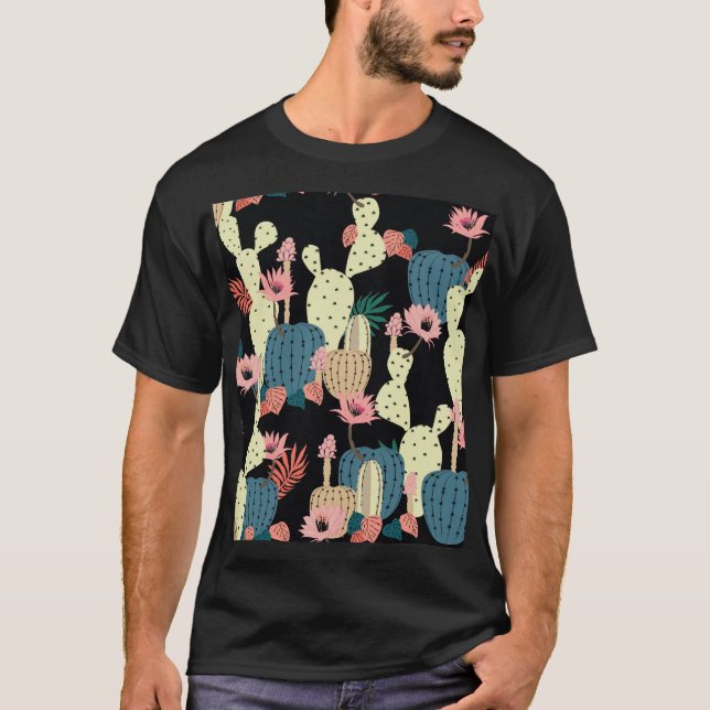 Camiseta Planta Cactus: Patrón Botánico Vintage (Anverso)