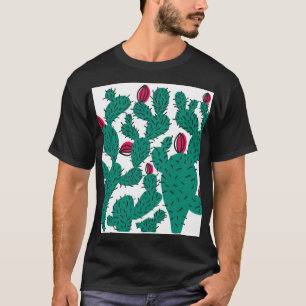 Camiseta Planta de cactus, patrón inoxidable verde vintage.