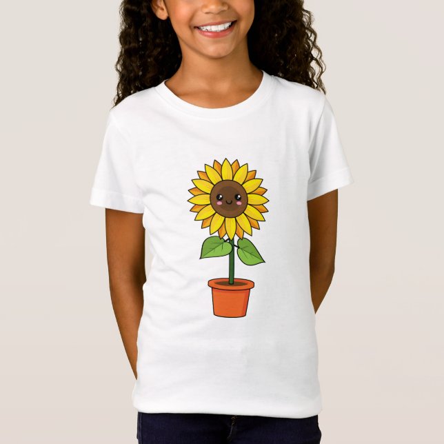 Camiseta Planta de girasol de Kawaii en una olla (Anverso)