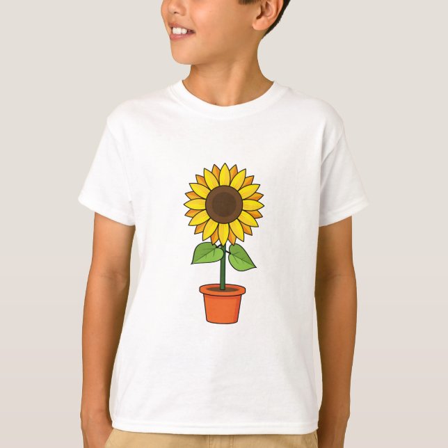 Camiseta Planta de girasol en una olla (Anverso)