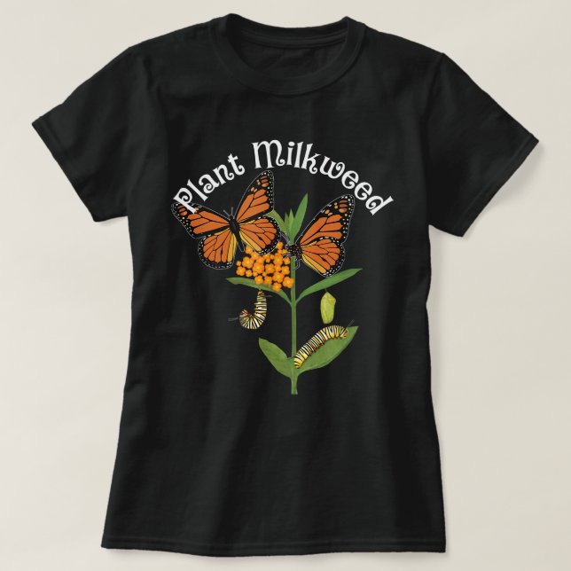 Camiseta Planta Milkweed Monarch Mariposa Tee Caterpillar (Diseño del anverso)