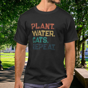 Camiseta Plantar Agua Gatos Repetir Tipografía Colorida