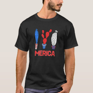 Camiseta Plantas De Cactus Blancas Rojas De Merica 4 De Jul