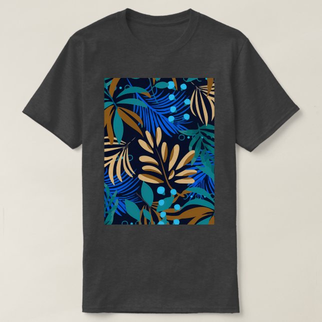 Camiseta Plantas de hojas marinas brillantes de verano oscu (Diseño del anverso)