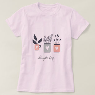 Camiseta Plantas de macetas modernas, rosas y grises pastel
