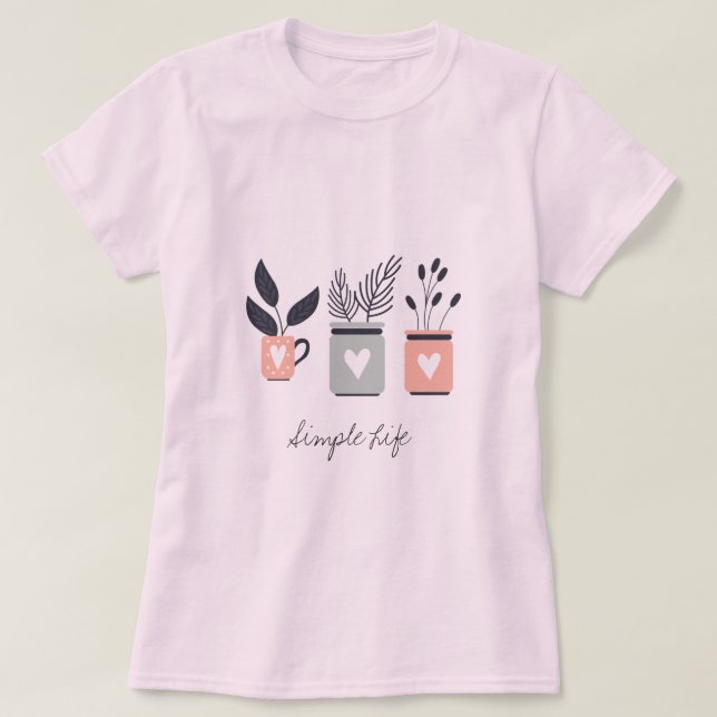 Camiseta Plantas de macetas modernas, rosas y grises pastel (Diseño del anverso)