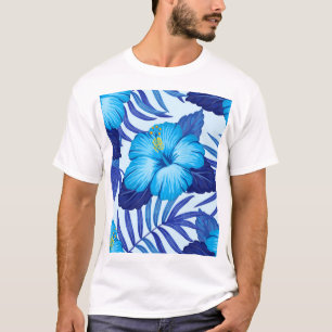 Camiseta Plantas tropicales hawaianas, patrón de hibiscos.