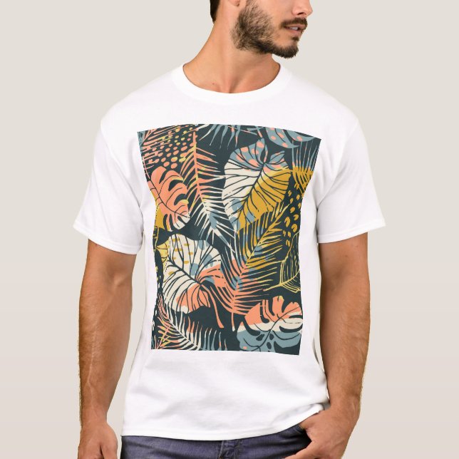 Camiseta Plantas tropicales: patrón artístico abstracto. (Anverso)