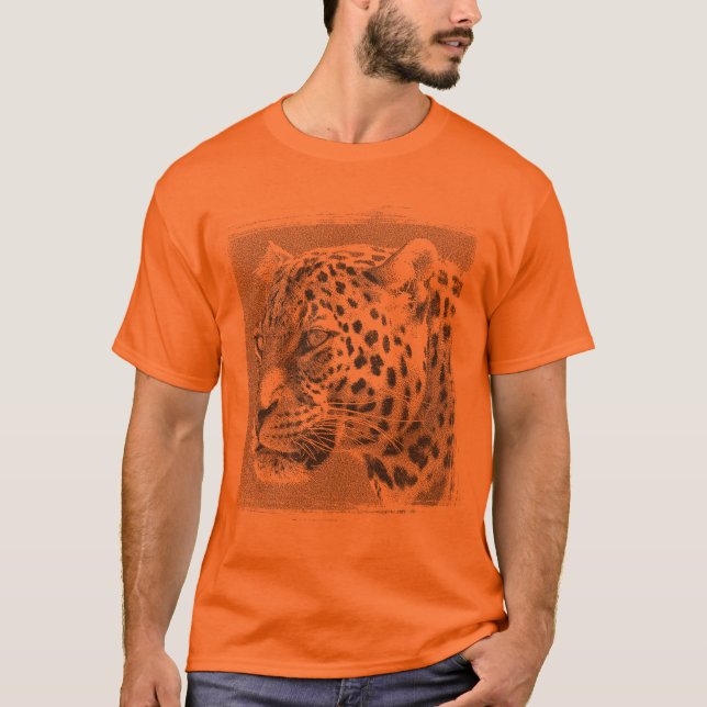 Camiseta Plantilla Cabeza Leopardo Mens Elegante Naranja at (Anverso)