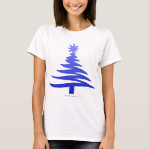 Camiseta Plantilla de árbol de Navidad azul cobalto