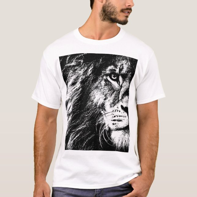 Camiseta Plantilla de arte pop de cara de león plantilla de (Anverso)