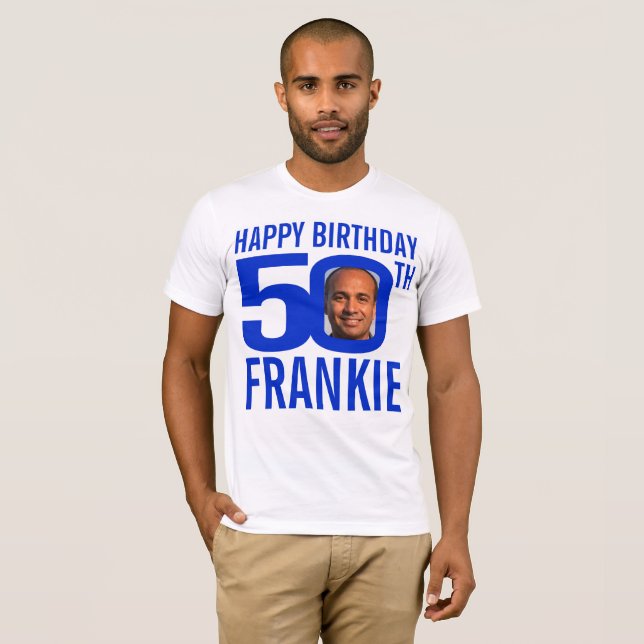 Camiseta Plantilla de foto de nombre personalizado azul de  (Anverso completo)