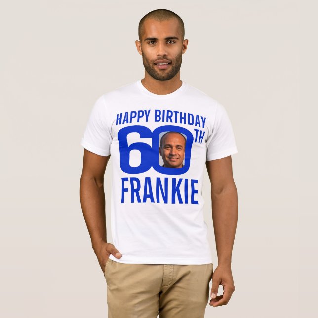 Camiseta Plantilla de foto de nombre personalizado azul de  (Anverso completo)
