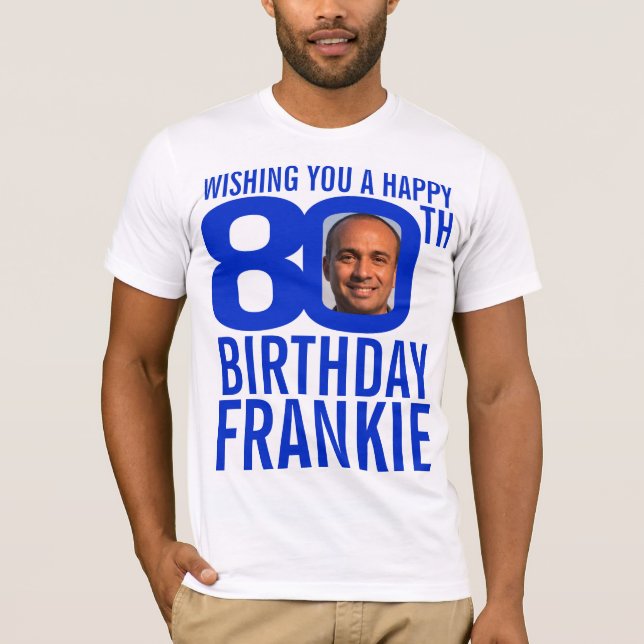 Camiseta Plantilla de foto de nombre personalizado azul de  (Anverso)