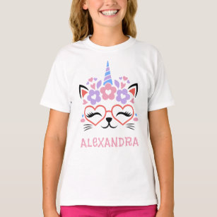 Camiseta Plantilla de nombre de unicornio de gato Cuto azul